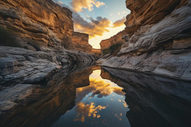 Foto scogliere rocciose che circondano un maestoso corpo d'acqua