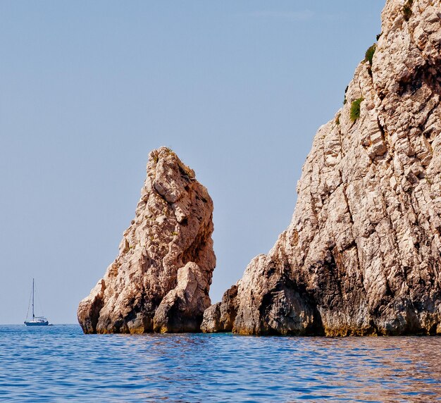 Rocky coastline of bisevo island croatia