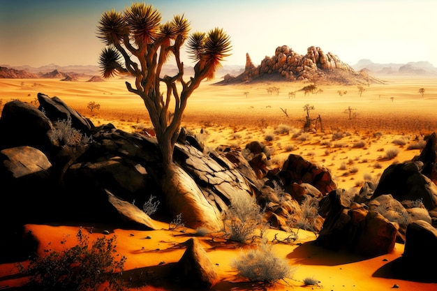 Foto colline rocciose e calde dune del deserto in una fauna senza vita