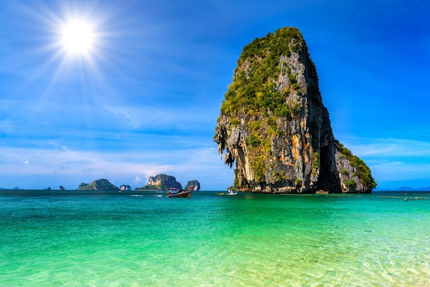 Rocky mountain in the water Ko Rang Nok Ao Phra Nang Beach Ao