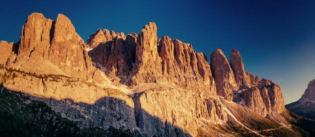 Rocky Mountains at sunset. Dolomite Alps Italy