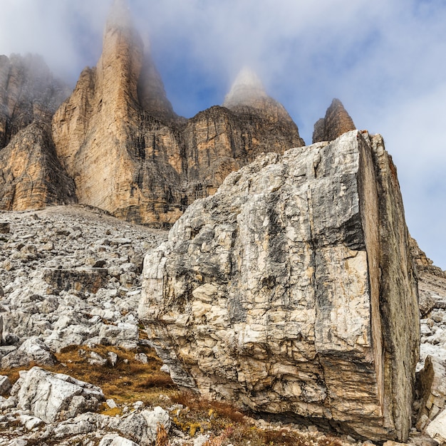 Rocky mountains view in Tre Cime di Lavaredo park, Dolomites, Italy