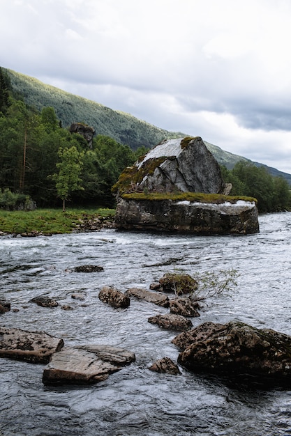 Rocky river with a mountain landscape