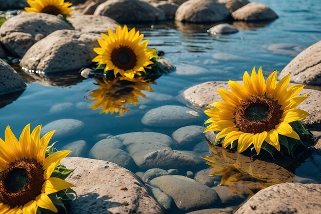 Photo rocky riverbed with crystalclear watervibrant field of