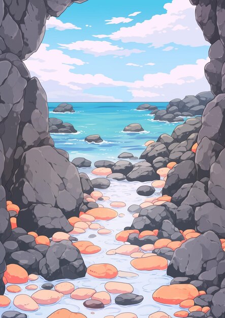 Rocky sea shore illustration