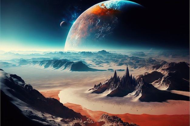 Rocky terrain on an alien planet created with generative ai