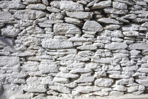 Rocky wall construction background texture Old grey stonewall blank masonry sunny day Copy space