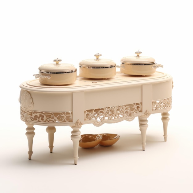 Rococo Elegance 3D Buffet Stand Modellen met Beige Ottomaanse Cultuur