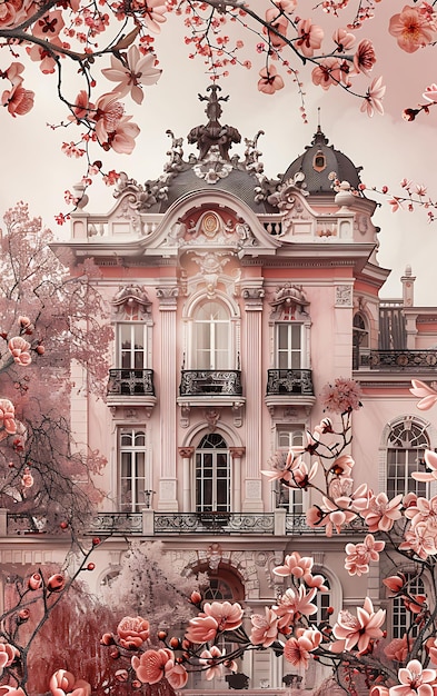 Rococo Mansion With Silk Texture Floral Pattern Collage Effe Illustration Trending Background Decor