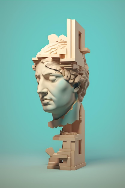 Rococo Reverie Delicate 3D Illustration of a Stone Column with Human Head