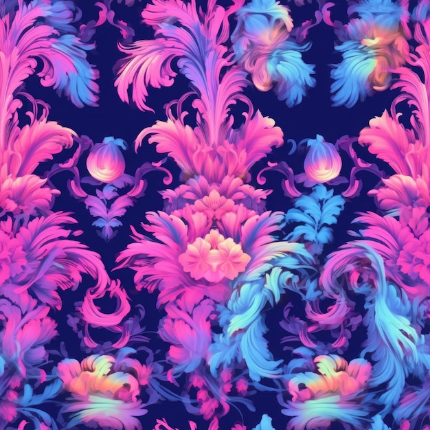 Rococo style synthwave colour pallette seamless pattern ai generated