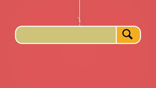 Rode achtergrond, hangend touw en webzoekpictogram.