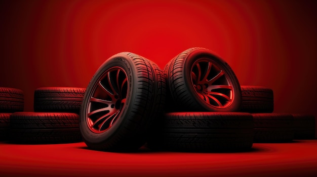 Rode achtergrond met auto banden