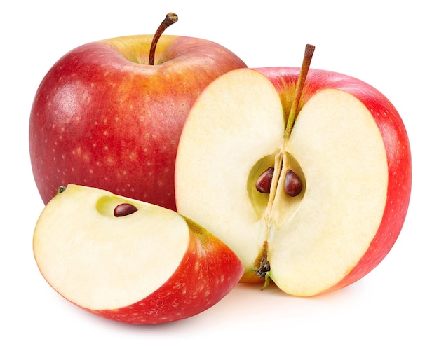 Rode appel geïsoleerd met uitknippad Appelvruchten geïsoleerd op een witte achtergrond