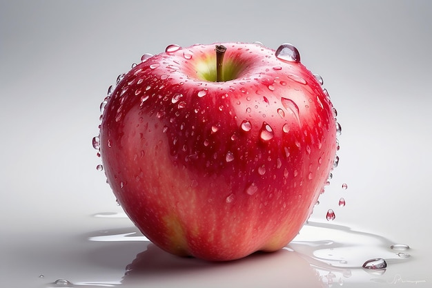Rode appel met waterdruppels op witte achtergrond