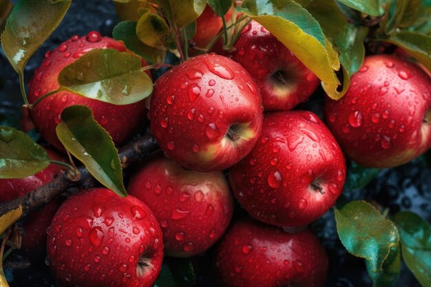 Rode appels die aan een boom hangen