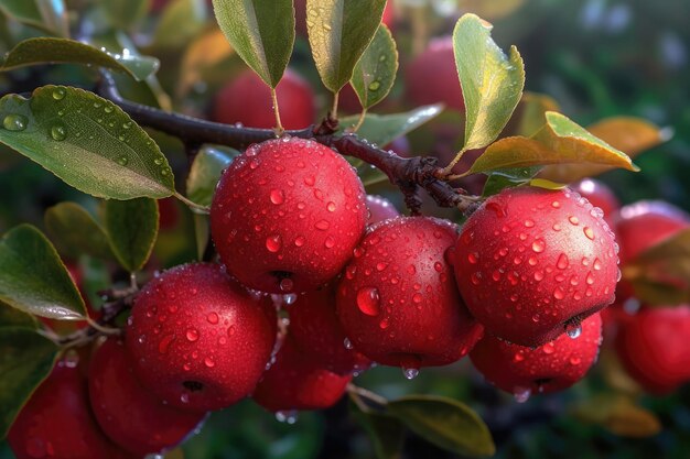 Rode appels die aan een boom hangen