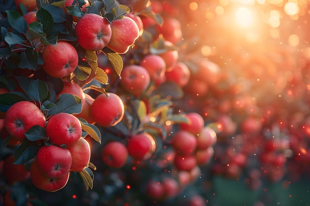 Rode appels die aan een boom hangen