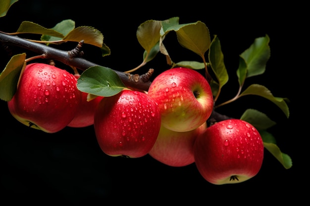 Rode appels op een tak op een donkere achtergrond AI gegenereerd