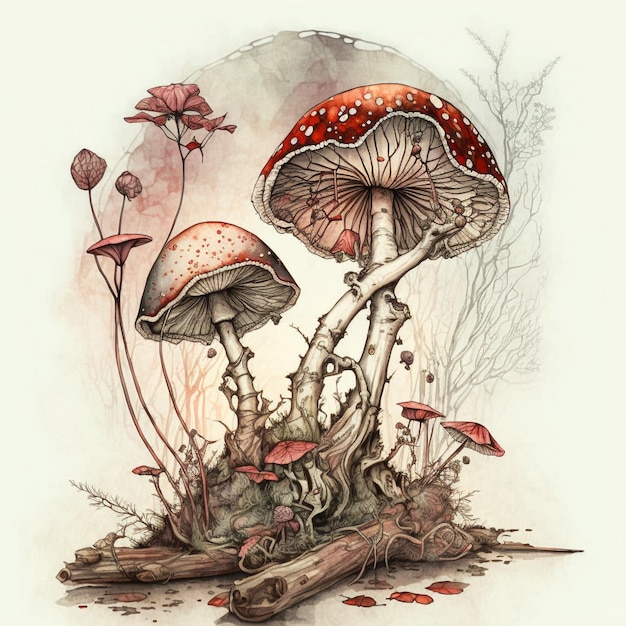 Rode Aquarel Paddestoelen