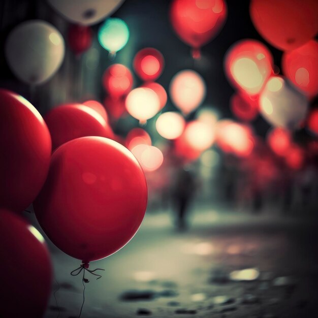 Foto rode ballonnen bokeh in ondiepe achtergrond