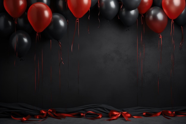 Rode ballonnen op een zwarte achtergrond zwarte vrijdag