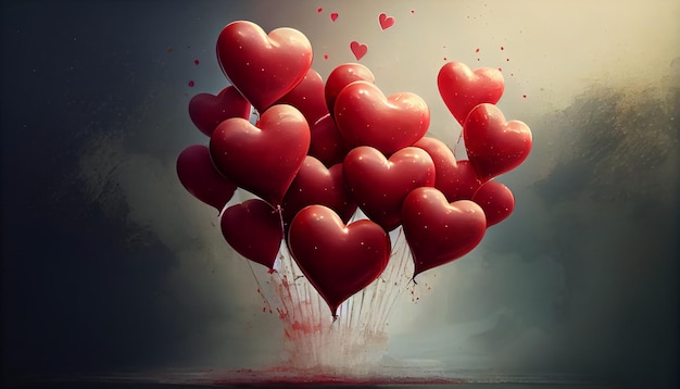 Rode baloons op kleur achtergrond 3D illustratie van Valentijnsdag 14 februari liefde