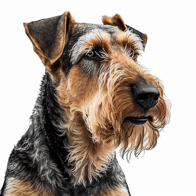 Rode bebaarde hondenras Airedale Terrier portret geïsoleerd op wit close-up mooi huisdier