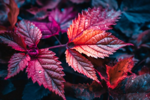 Rode bladplanten op donkere achtergrond