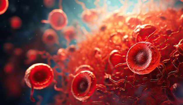 rode bloedcellen die in de bloedvaten circuleren bloedstolsel of trombus die de stroom van rode bloedcells in een slagader blokkeert