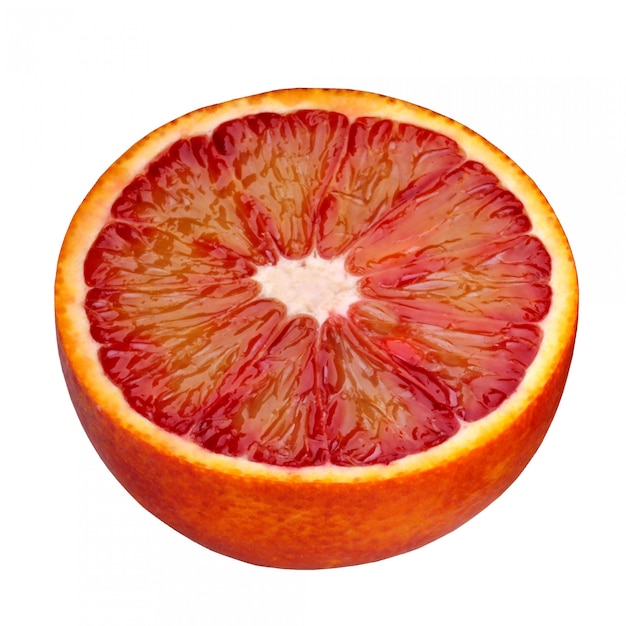 Rode bloedsinaasappel geïsoleerd. half fruit.