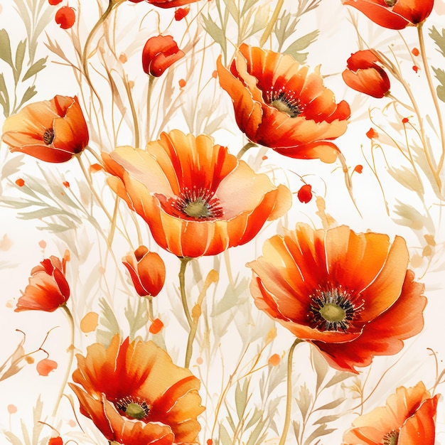 Rode bloemen aquarel naadloos patroon