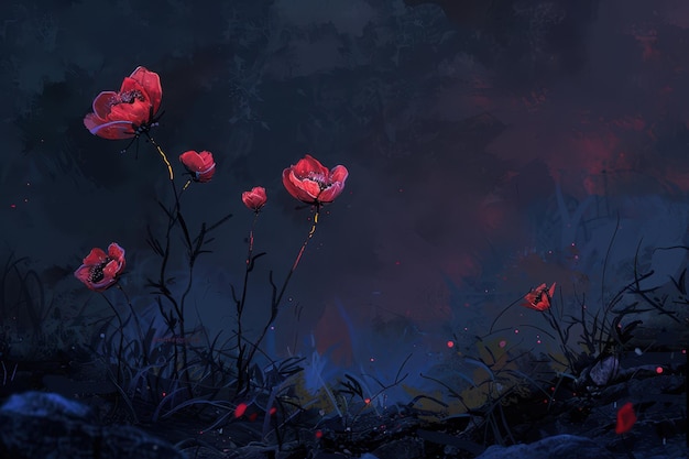 Rode bloemen in een donker bos