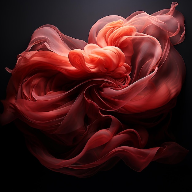 Rode bordo zijden sjaal vliegend op zwarte textuur van rode bordo dunne gladde stof vouwt en speelt