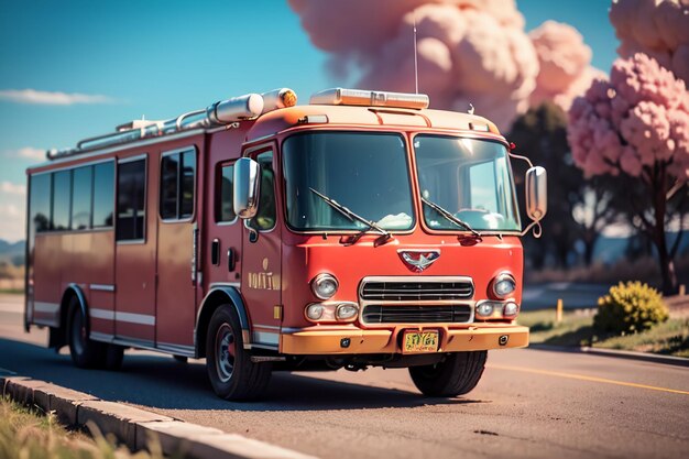 Foto rode brandweerauto brandpreventie control disaster speciaal voertuig behang achtergrond illustratie