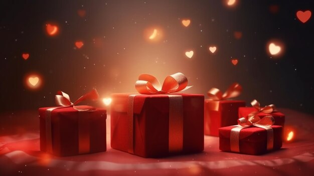Rode cadeau doos met glinsterende en zwarte achtergrond