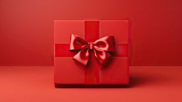 Rode cadeau doos met rode strik op rode achtergrond illustratie Generatieve AI