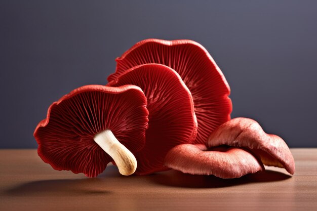 Rode champignons op een houten tafel close-up donkere achtergrond