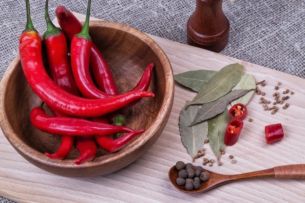 Rode chili op een bord in de keuken