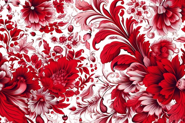 Rode chrysant bloemmotief op een witte achtergrond