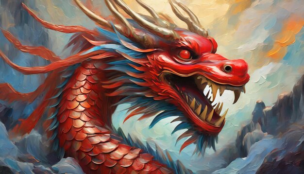 Rode draak Legendair wezen in de Chinese mythologie Olieverf