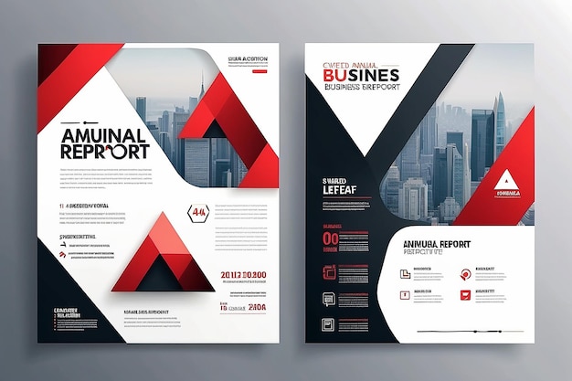 Rode driehoek bedrijfsjaarverslag brochure flyer ontwerp sjabloon vector