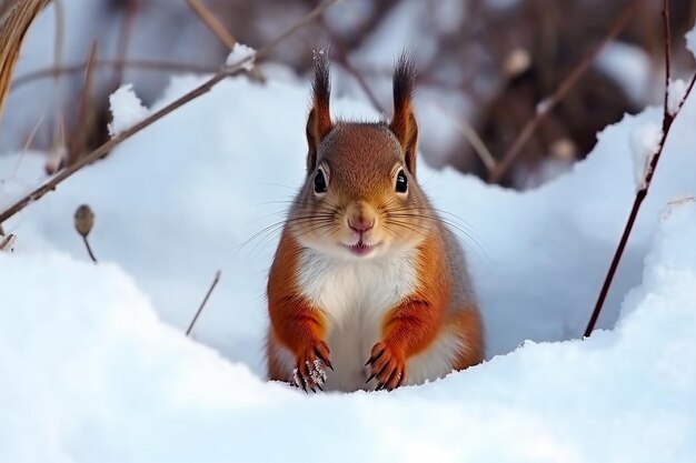 rode eekhoorn in de sneeuw