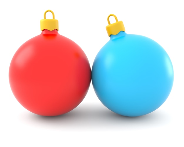 Rode en blauwe kerstballen