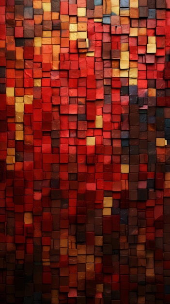 Rode en bruine mozaïekmuurtjes in een vierkant patroon