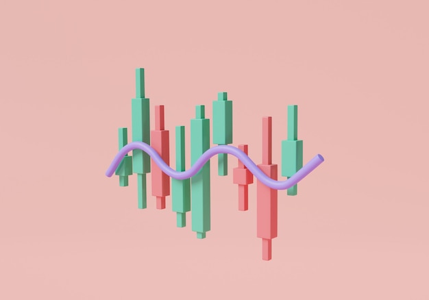 Rode en groene kandelaar grafiek cryptocurrency online handel technische grafiek marktvolatiliteit op en neer trend voorraadhandel groei voorraad diagram financiële grafiek 3d render illustratie