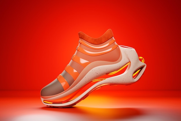 Rode en oranje sneaker premium 3d Render op een monochrome achtergrond