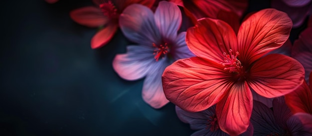 Foto rode en paarse bloemen op zwarte achtergrond