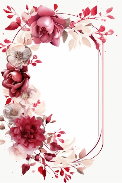 rode en roze bloemen in een vierkant frame op een witte achtergrond