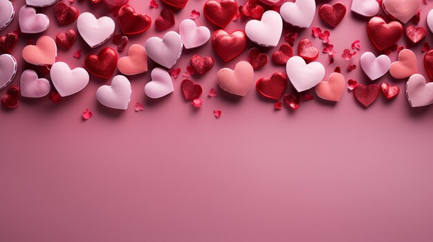 Rode en roze papieren harten geïsoleerd op roze Valentine's Day achtergrond